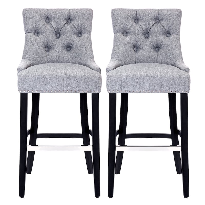 Carter 29" Linen Fabric Tufted Upholstered Bar Stool (Set of 2) - N/A