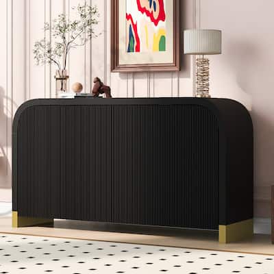 4-Door Curved Corner Storage Cabinet with Adjustable Shelves, Wavy Design, Child-Safe Corners, for Entrances and Living Rooms