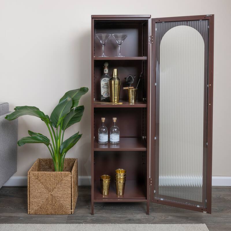 Solstice Metal Cabinet with 3 Adjustable Storage Shelves and Arched Glass Door