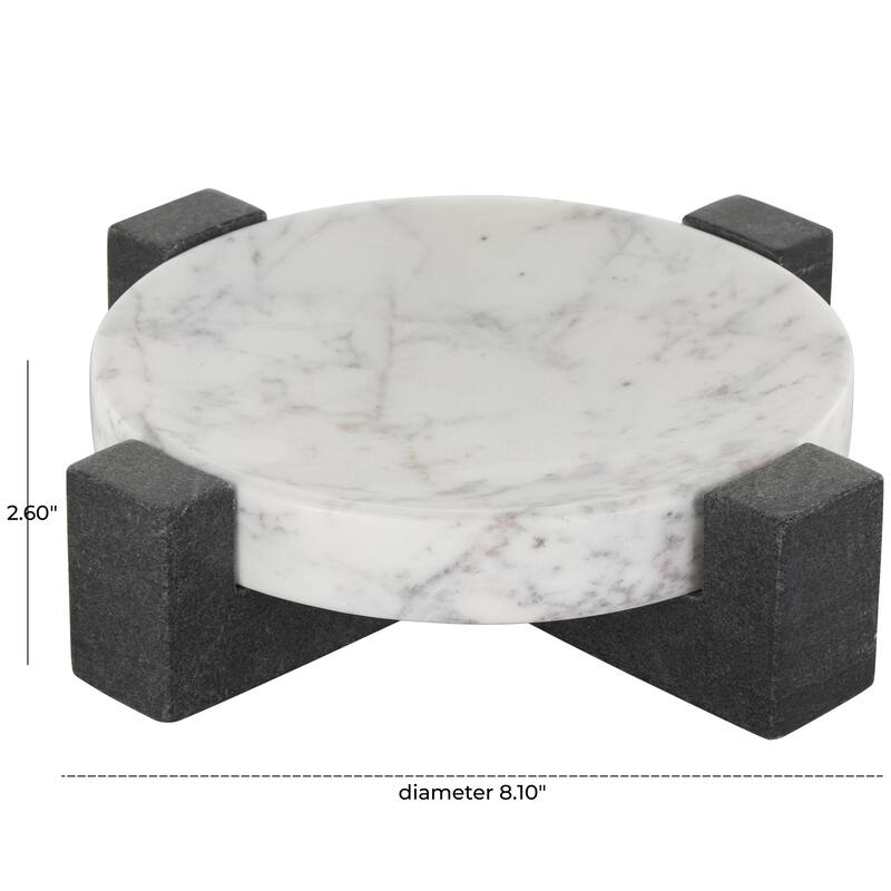 Marble Geometric Round Tray with Black X-Shaped Base - White - Roche River Decor