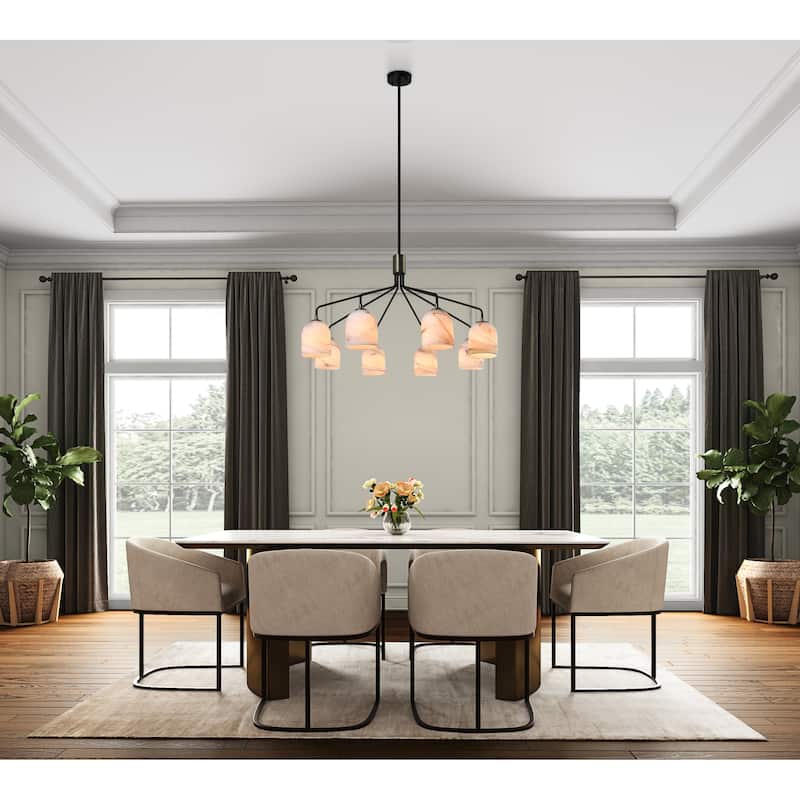 Artcraft Crema 8-Light Chandelier 34" - Black with Brushed Brass Accent - Black, Brushed Brass