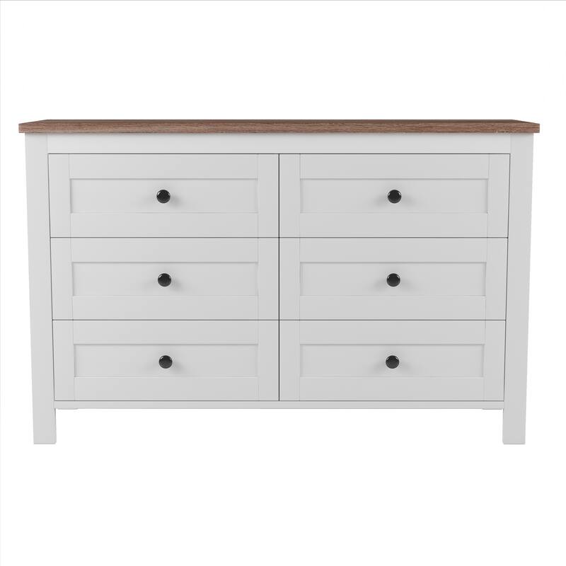 Retro Farmhouse Style Wooden Dresser with 6 Drawers, Storage Cabinet for Bedroom