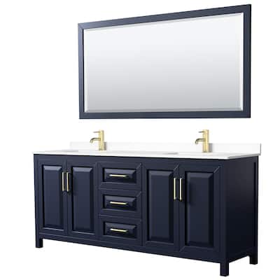 Daria 80 Inch Double Vanity, Cultured Marble Top, 70 Inch Mirror