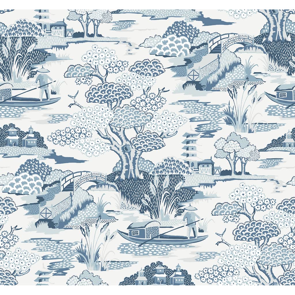 A-Street Prints Joy De Vie Blue Toile Wallpaper