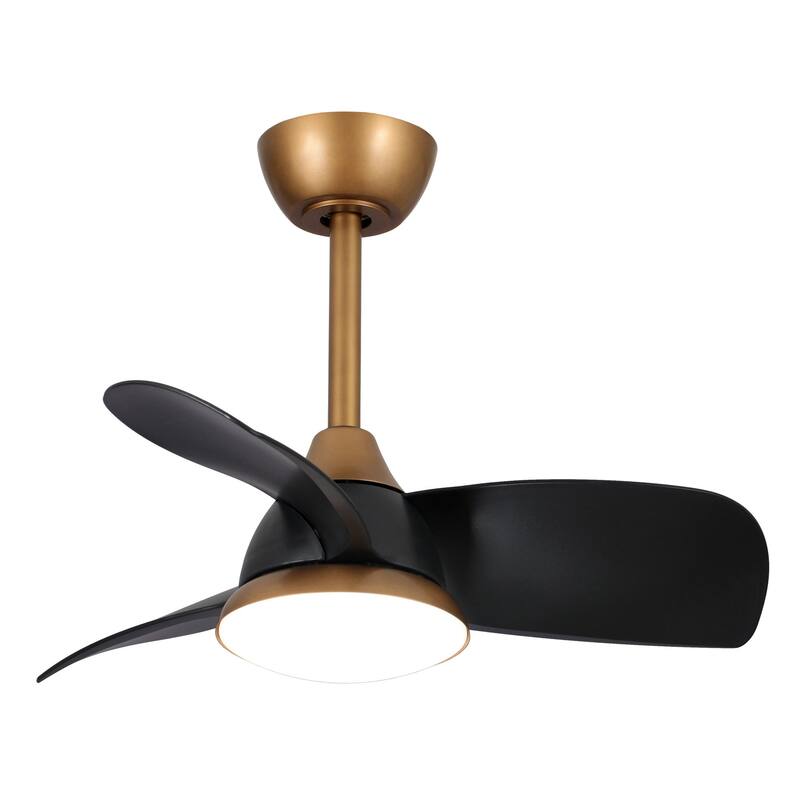 28" Black Modern Dimmable LED Ceiling Fan with Light and Remote