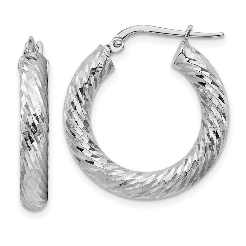 Curata 14k White Gold Sparkle Cut Round Hoop Earrings - 23.4x22.35mm
