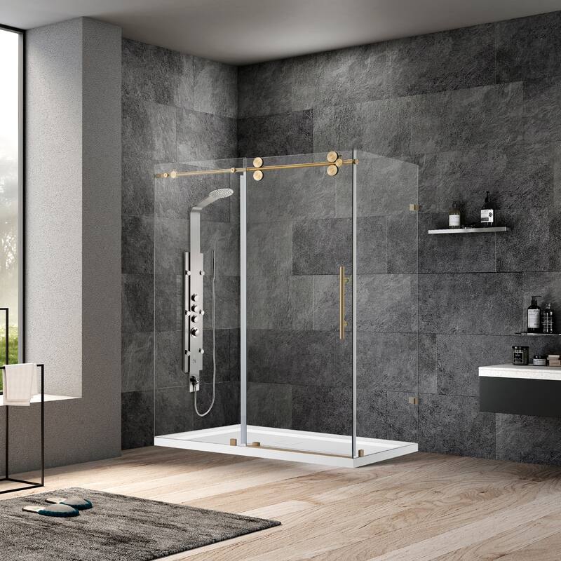 Villena 60" W x 78" H Single Sliding Shower Enclosure,Brushed Gold - 60 inches