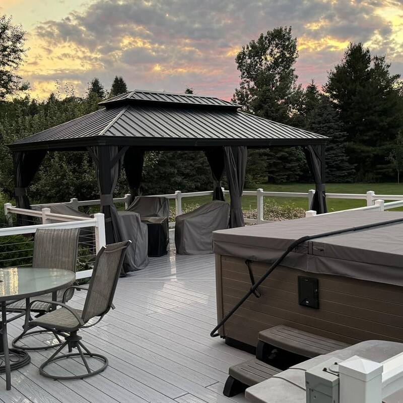 PURPLE LEAF Outdoor Galvanized Steel Hardtop Gazebo, Aluminum Frame Gazebo With Curtains