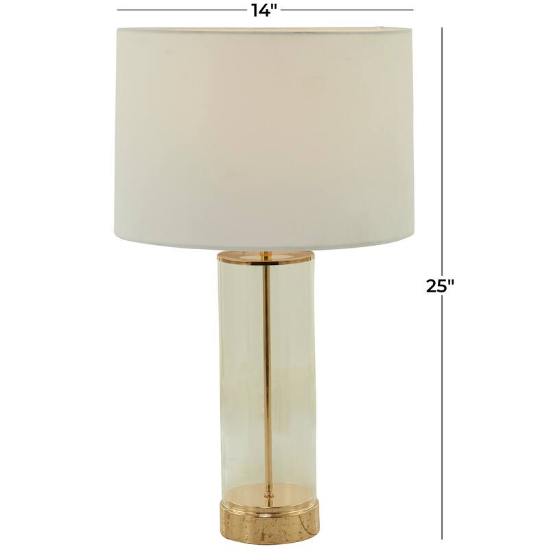 CosmoLiving by Cosmopolitan Gold Tempered Glass Transparent Base Table Lamp with Drum Shade