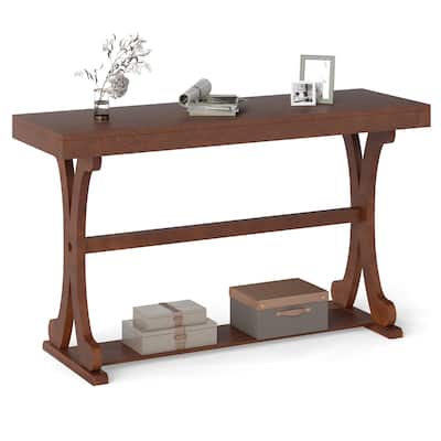 Gymax Narrow Console Table Vintage Accent Sofa Table w/ Open Storage
