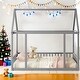 preview thumbnail 2 of 37, Kid Bed Frame Full Size Floor Wooden Bed with House Roof and Safety Guardrails
