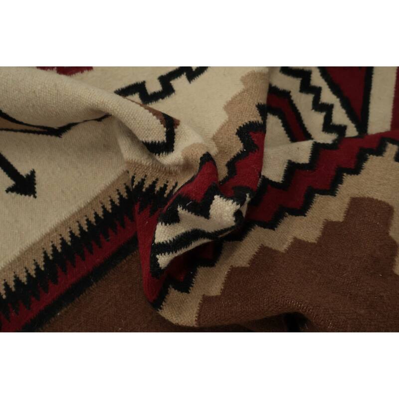 Hand Woven Oriental 100% Wool Carpet Southwestern Tribal Brown Kilim Area Rug - 8' 2'' X 5' 0''