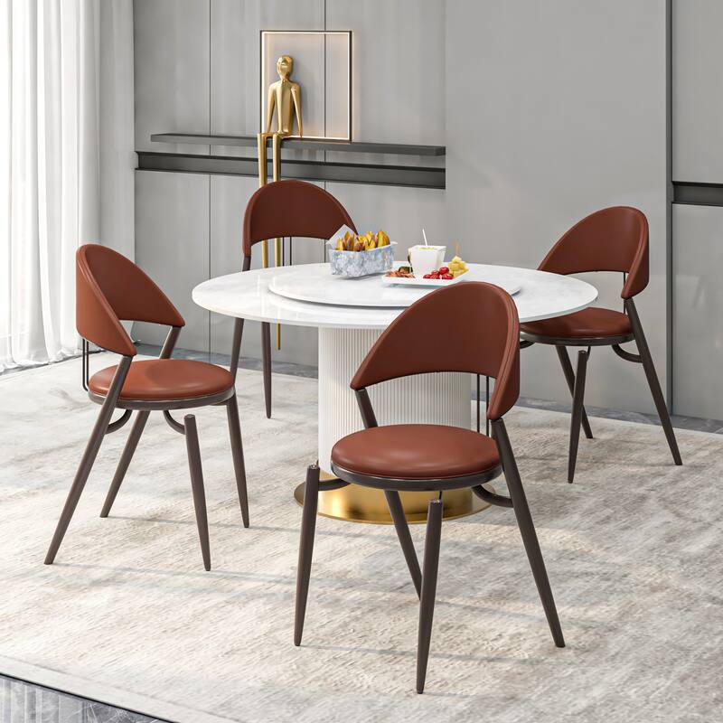 Venice Upholstered Leather Dining Chair Open Back Accent Side Chair with Iron Legs