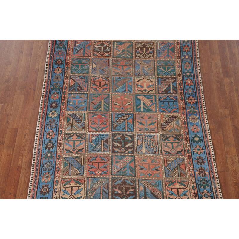 Garden Design Blue Bakhtiari Persian Vintage Rug Handmade Wool Carpet - 4'8"x 9'5"
