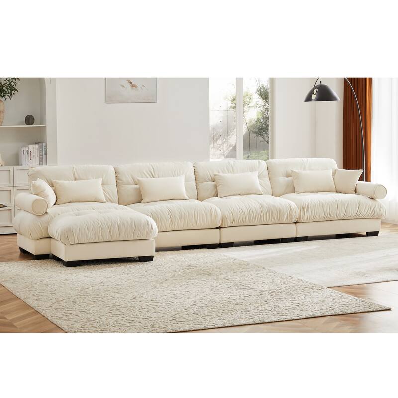 GDFStudio - Velvet 4-Seater 166" Cloud Modular Sectional Couch with Ottoman