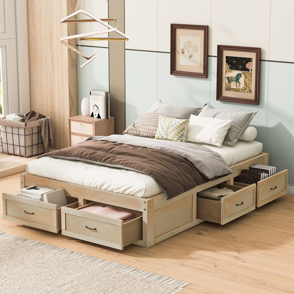 Platform Bed With 6 Storage Drawers