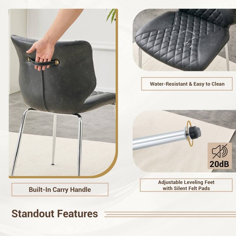 Set of 4, Oil Waxed Leather Dining Chairs with Diamond-Tufted Back