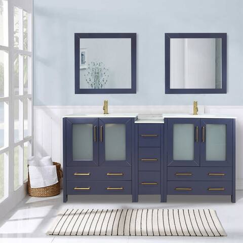 Vanity Art 72" Double Sink Bathroom Vanity Set 7 Dove-Tailed Drawers, 2 Cabinets, 2 Shelves, Soft-Closing Doors with Free Mirror