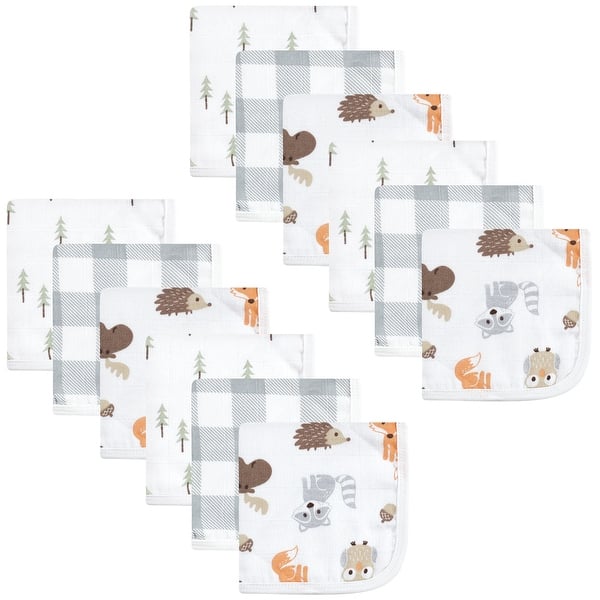 slide 1 of 1, Hudson Baby Infant Boy Cotton Muslin Washcloths, Woodland, One Size - Woodland - One Size One Size - Woodland