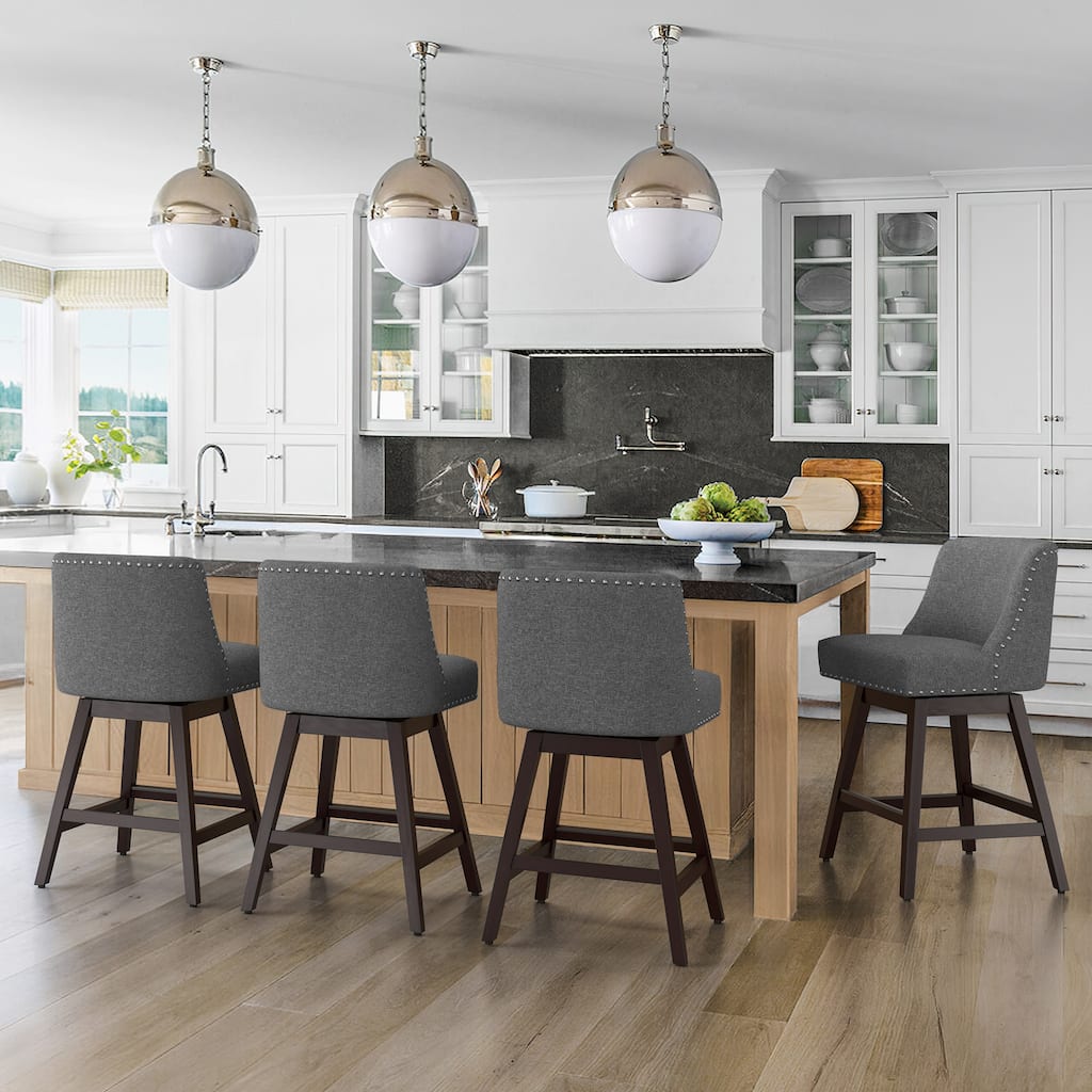 26 in. Counter Height Upholstered Wood Frame Swivel Bar Stool with Farbic Seat Set of 4 - 19.6"D x 19.6"W x 37"H