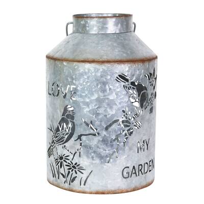 Exhart Solar Stamped Metal Bird and Flower Design Lantern Reads My Garden, 11.5 Inch