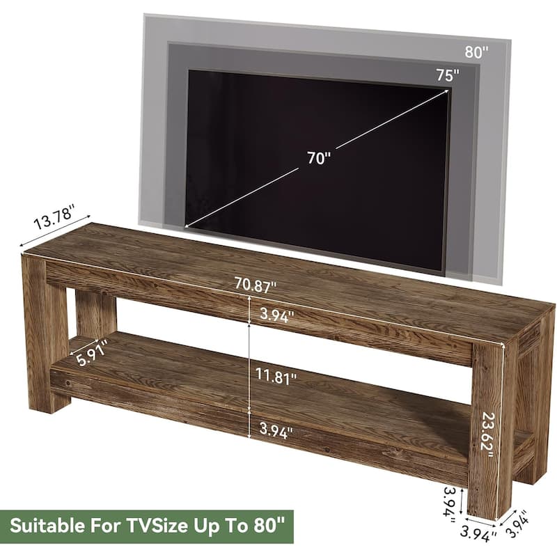 70.9-Inch Solid Wood Entertainment Center with Storage Shelves, Farmhouse TV Console for 65/70/80/85-Inch TVs