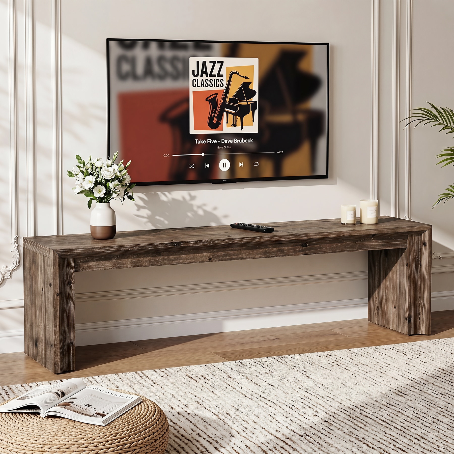 63" TV Stand for 65 Inch TV, Farmhouse Entertainment Center
