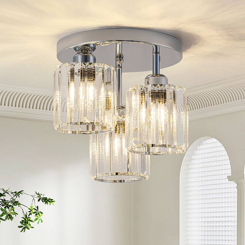 Starsky 3-Light Modern Glass Crystal Semi Flush Mount Ceiling Light