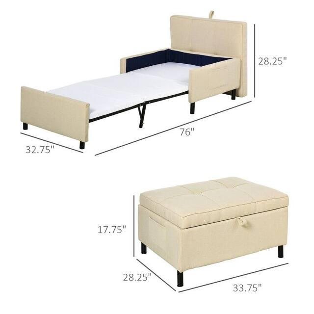 2In1 Design Convertible Footrest Stool Sofa Bed 33.75*28.25