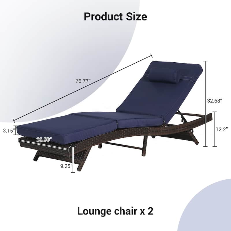 Outdoor Wicker Long Reclining Chair Set of 2