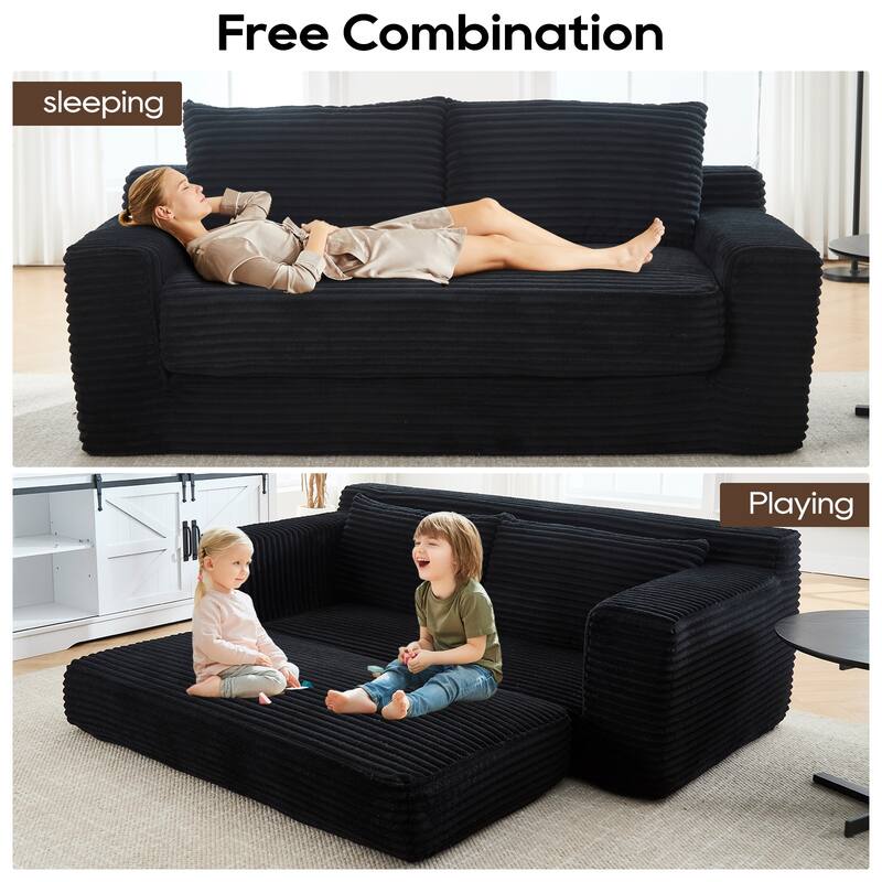 Loveseat Sofa Bed with Memory Foam & Steel Frame, Corduroy Fabric (Black)