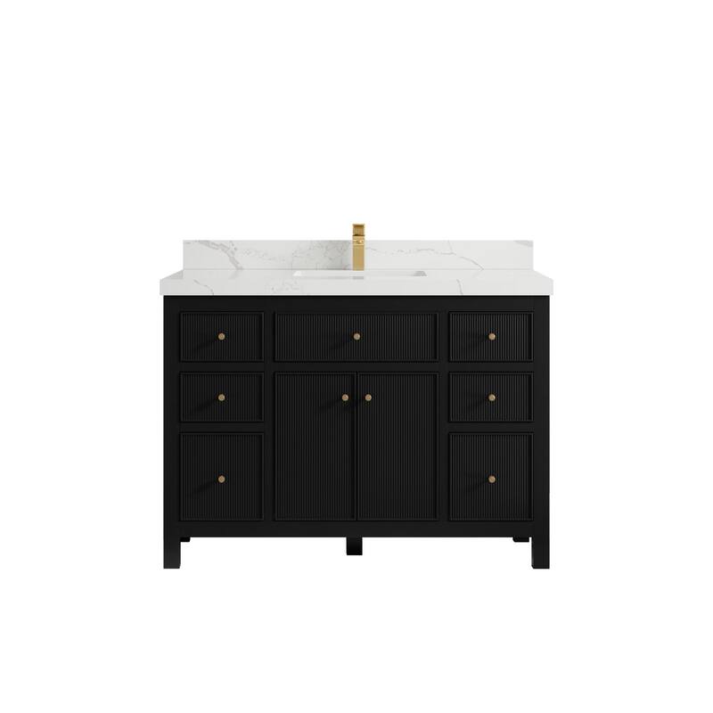 Willow Collections 48 in W x 22 in D Sonoma Free Standing Reeded Single Sink Bathroom Vanity with Countertop - 2" Calacatta Laza - Black