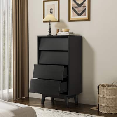 Vintage 4-Drawer Dresser with Bevel Design & Solid Wood Legs for Bedroom or Living Room Storage