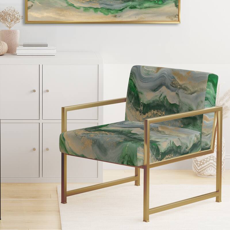 Designart "Coast Blue Sea Waves Watercolour" Upholstered Abstract Accent Chair - Modern Arm Chair For Bedroom