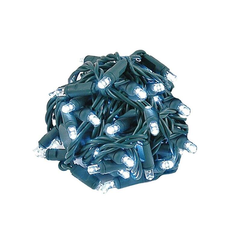 50 Light Twinkle LED Christmas Mini Light, Warm White, Green Wire, 25’ Long - White