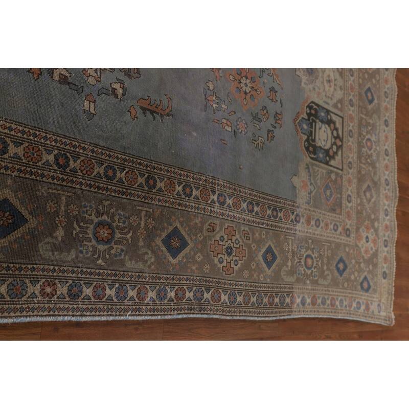 Over-Dyed Tabriz Persian Vintage Rug Hand-Knotted Blue Wool Carpet - 9'4"x 12'10"