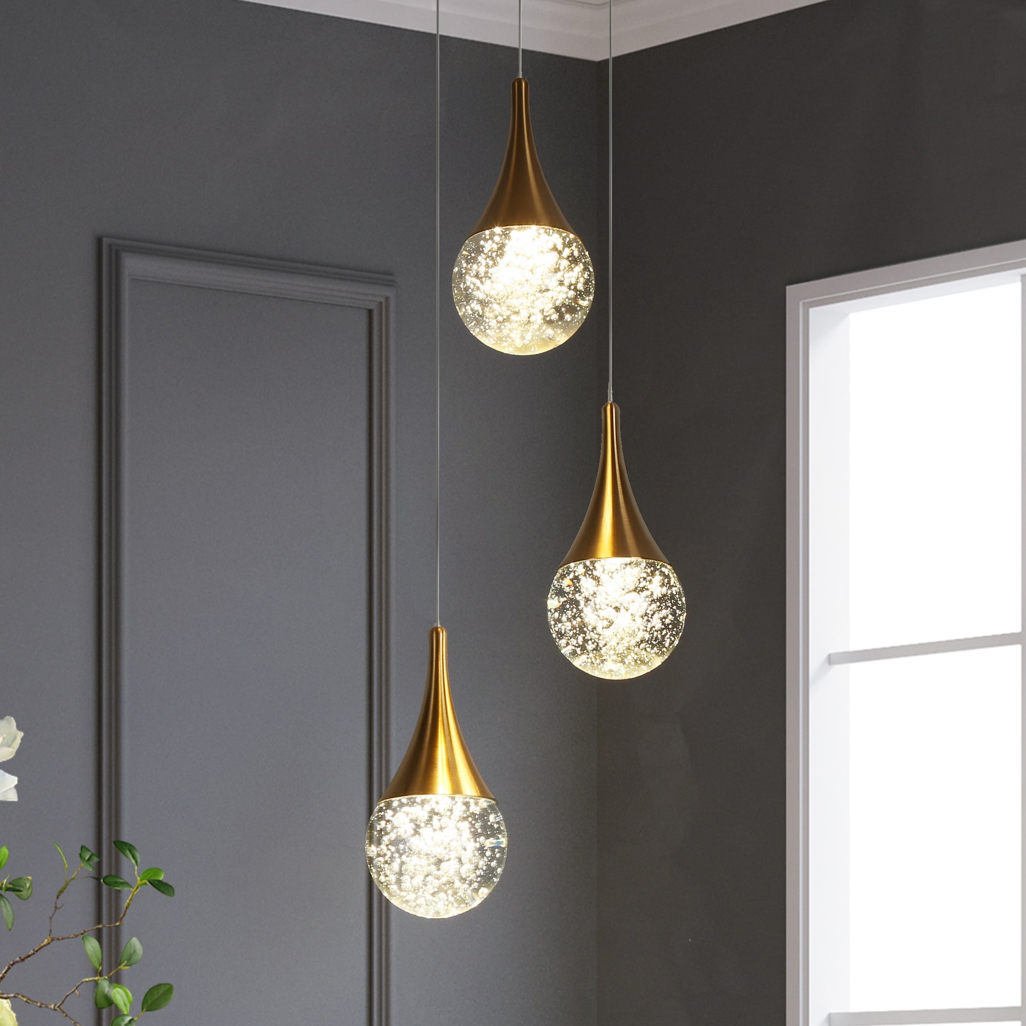 Modern 3-Light LED Chandelier Gold Cluster Island Lights for Kitchen Island - Dia. 9.8" x H 7.7"