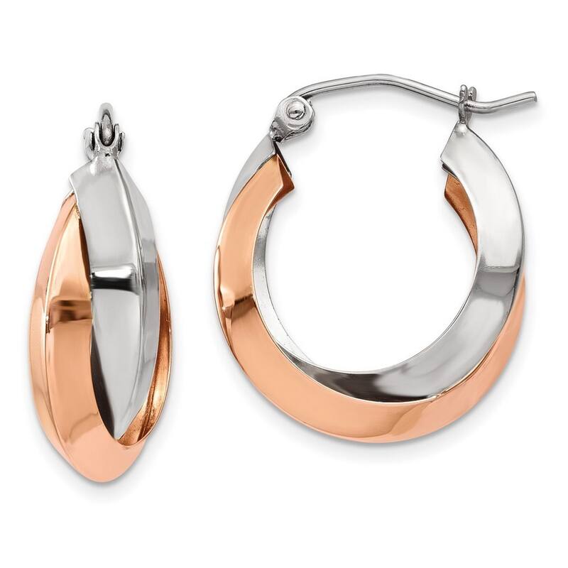 Curata 14k Rose and White Gold 22x4mm Knife-edged Polished Oval Hoop Earrings