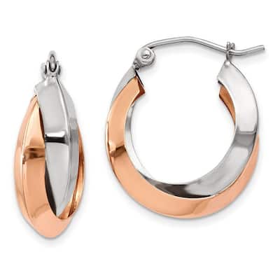 Curata 14k Rose and White Gold 22x4mm Knife-edged Polished Oval Hoop Earrings