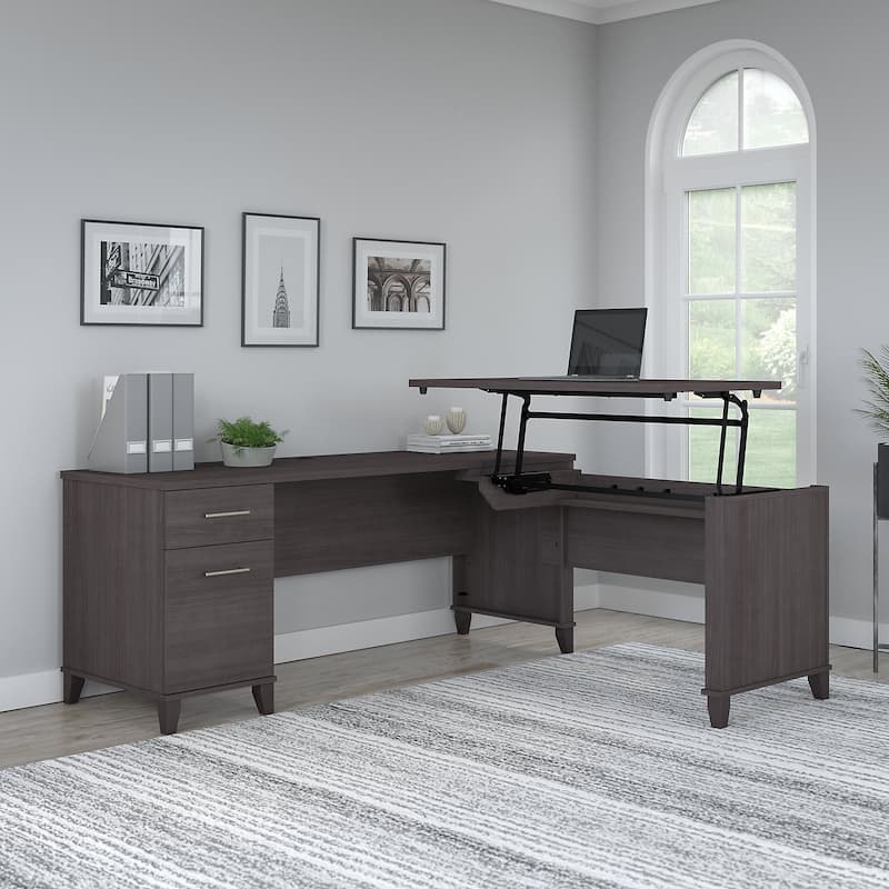 Somerset 72W 3 Position Sit to Stand L Shaped Desk by Bush Furniture - Storm Gray