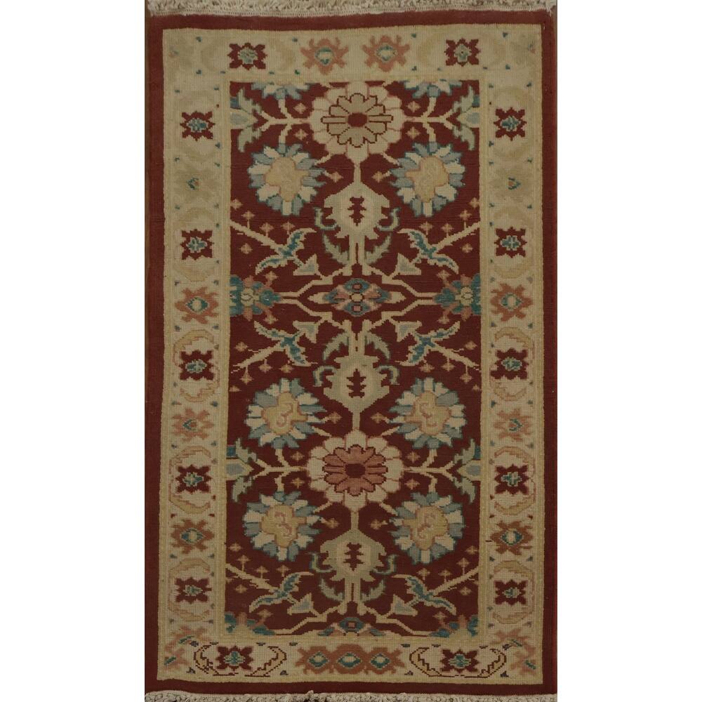 Hand Knotted Oriental 100% Wool Carpet Traditional All-Over Oranges & Rust Ziegler Area Rug - 3' 8'' X 2' 0''