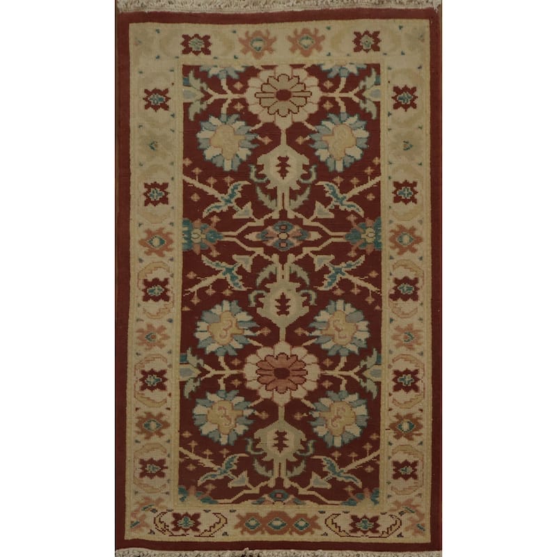 Hand Knotted Oriental 100% Wool Carpet Traditional All-Over Oranges & Rust Ziegler Area Rug - 3' 8'' X 2' 0''