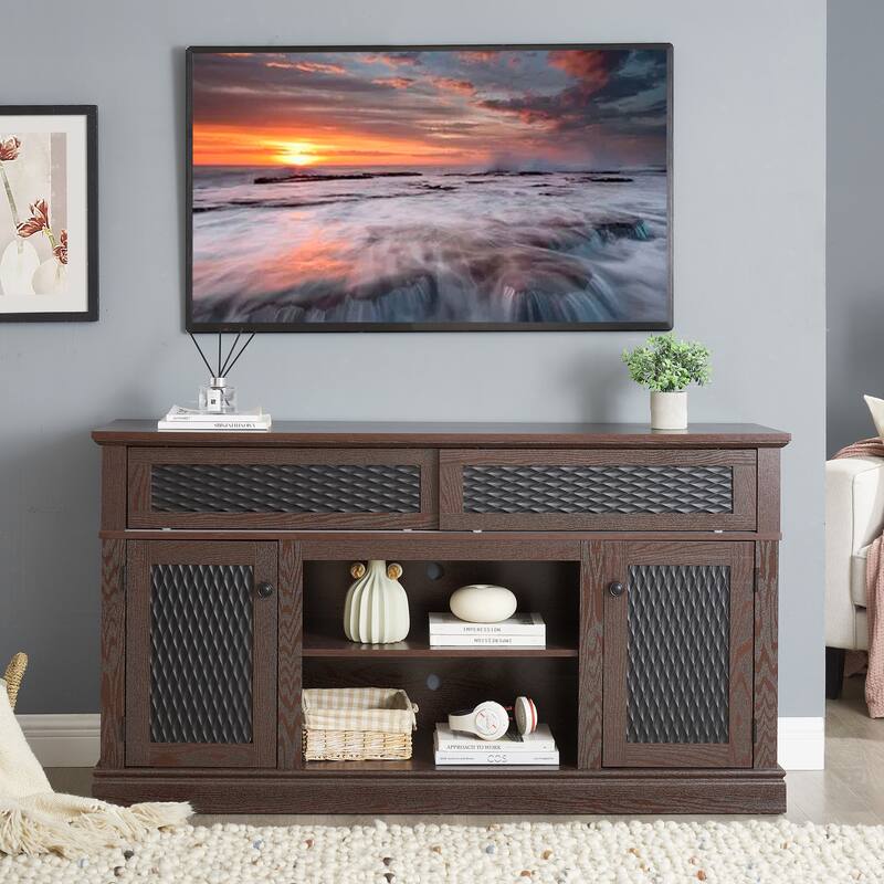 Embossed Pattern TV Stand for TVs Up to 65", Fireplace TV Stand with Storage Cabinet