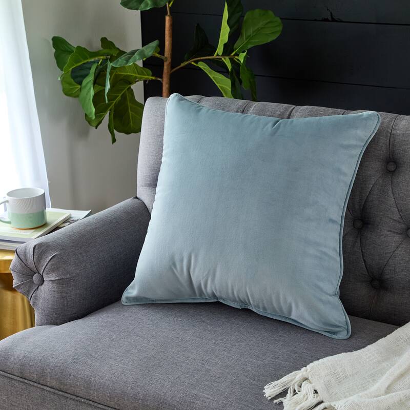 Sorra Home Solid Velvet Indoor Corded Pillow Single - 22 in H x 22 in W x 6 in D - Dusk