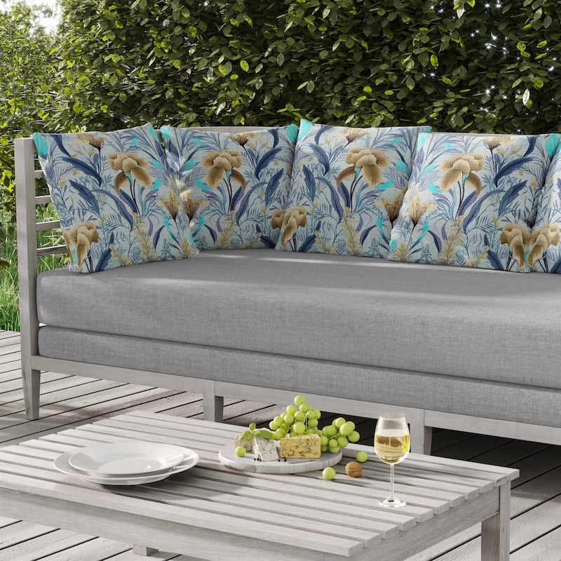 Breezy Buds Indoor/Outdoor Reversible Throw Pillow Blue and Beige