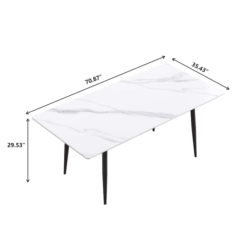 71" Modern Dining Table with Rectangular Marble Tabletop,Carbon Steel Legs