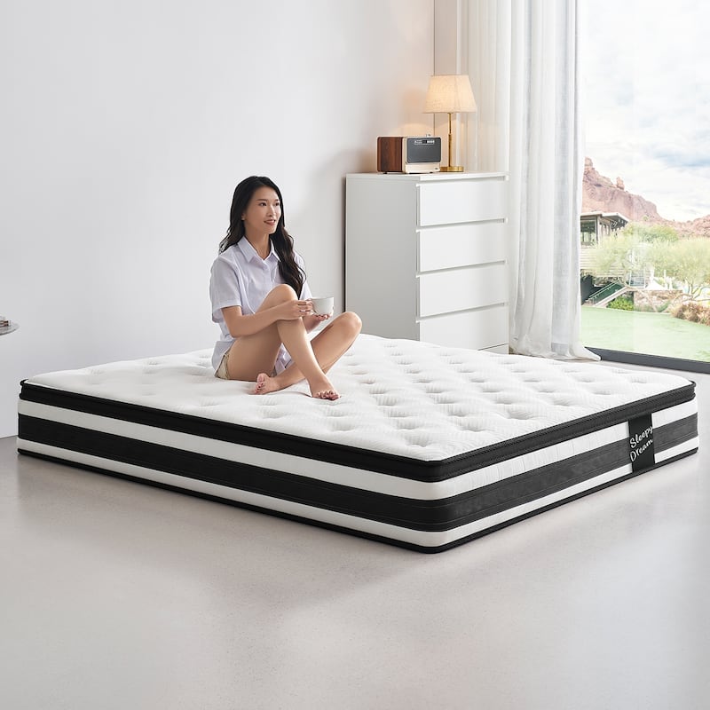GDFStudio - Elowen 12 Inch Hybrid Memory Foam and Pocket-Spring Mattress with Euro-Top Comfort
