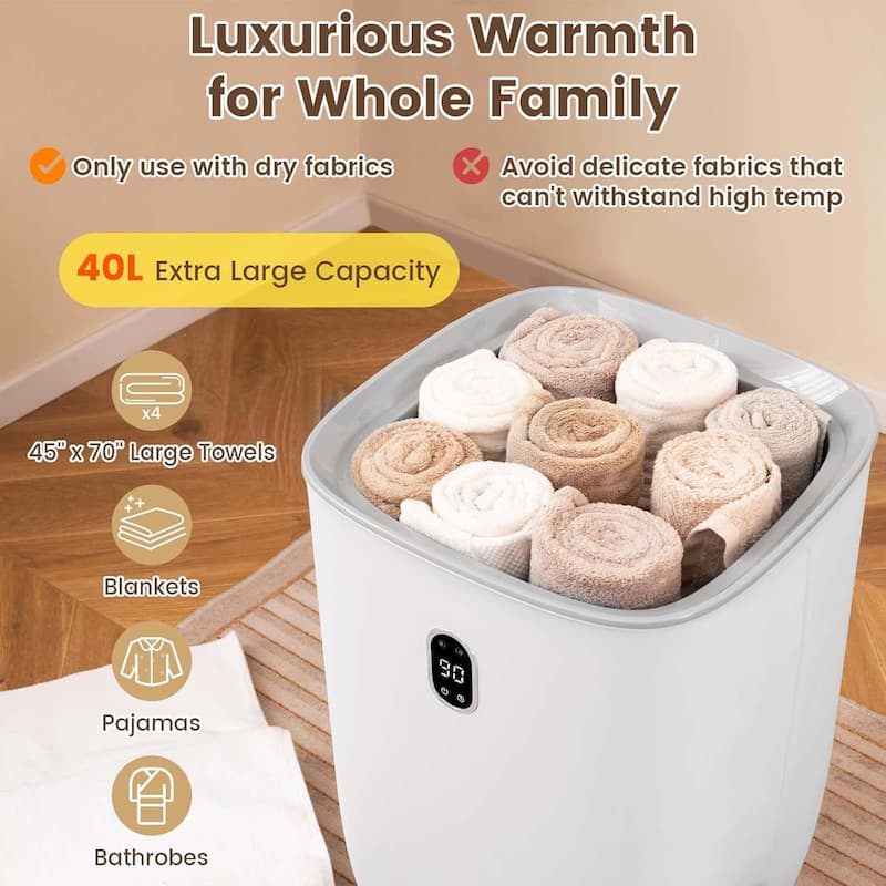 40L Large Towel Warmer Bucket Hot Towel Bucket for Bathroom Spa - White