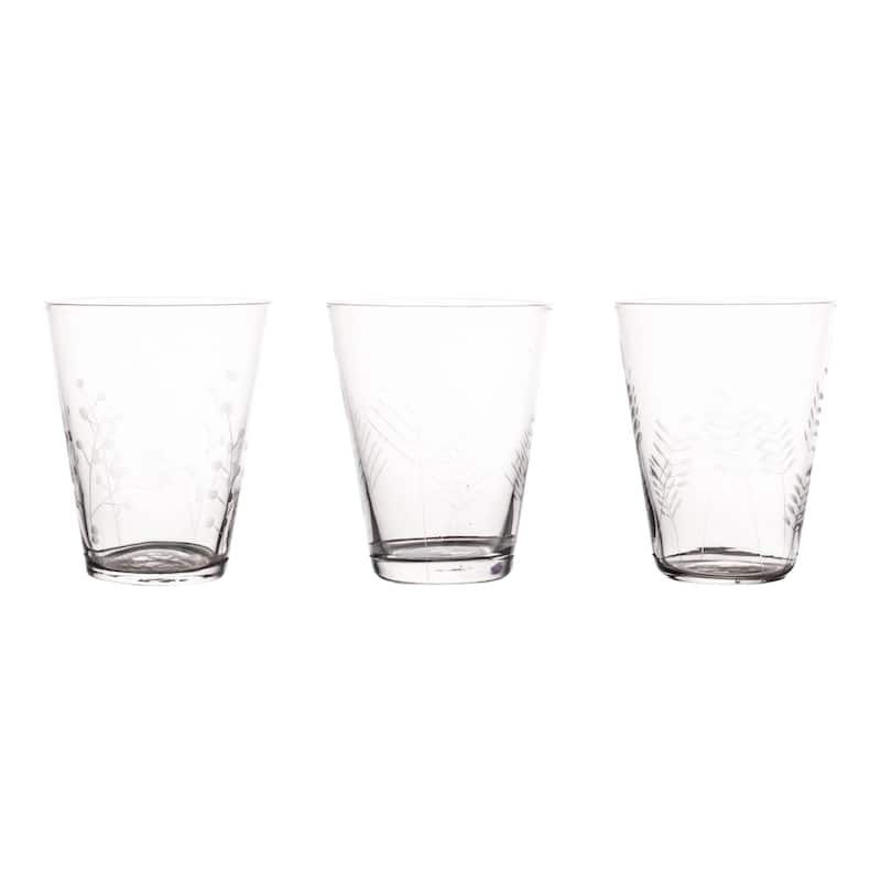 Sienna Botanical Etched Glasses, Mixed Set of 6