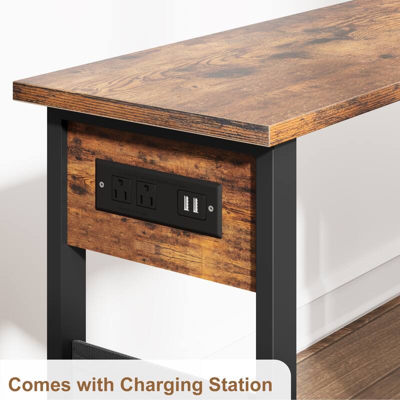 Rotating Side Table with Charging Station and Storage Bag